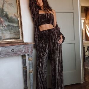 12th Tribe Rhea Espresso Velvet Trousers Size SS
